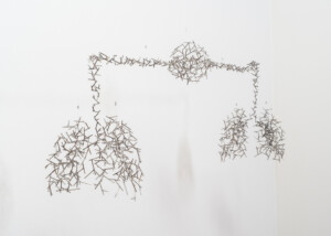 Image of "Exchange III" sculpture created from welded stainless steel