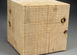 Image of "Cubed I" sculpture created from handsawn wood