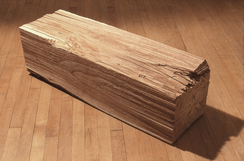 Image of floor standing "Measure VII" sculpture created from bandsawn wood