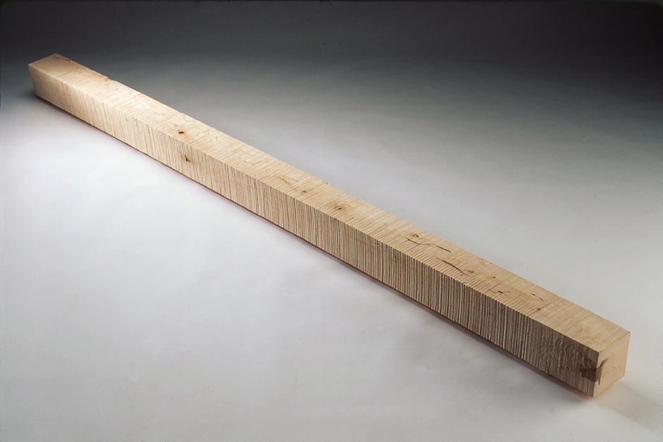 Image of floor standing "Measure XII" sculpture created from handsawn wood